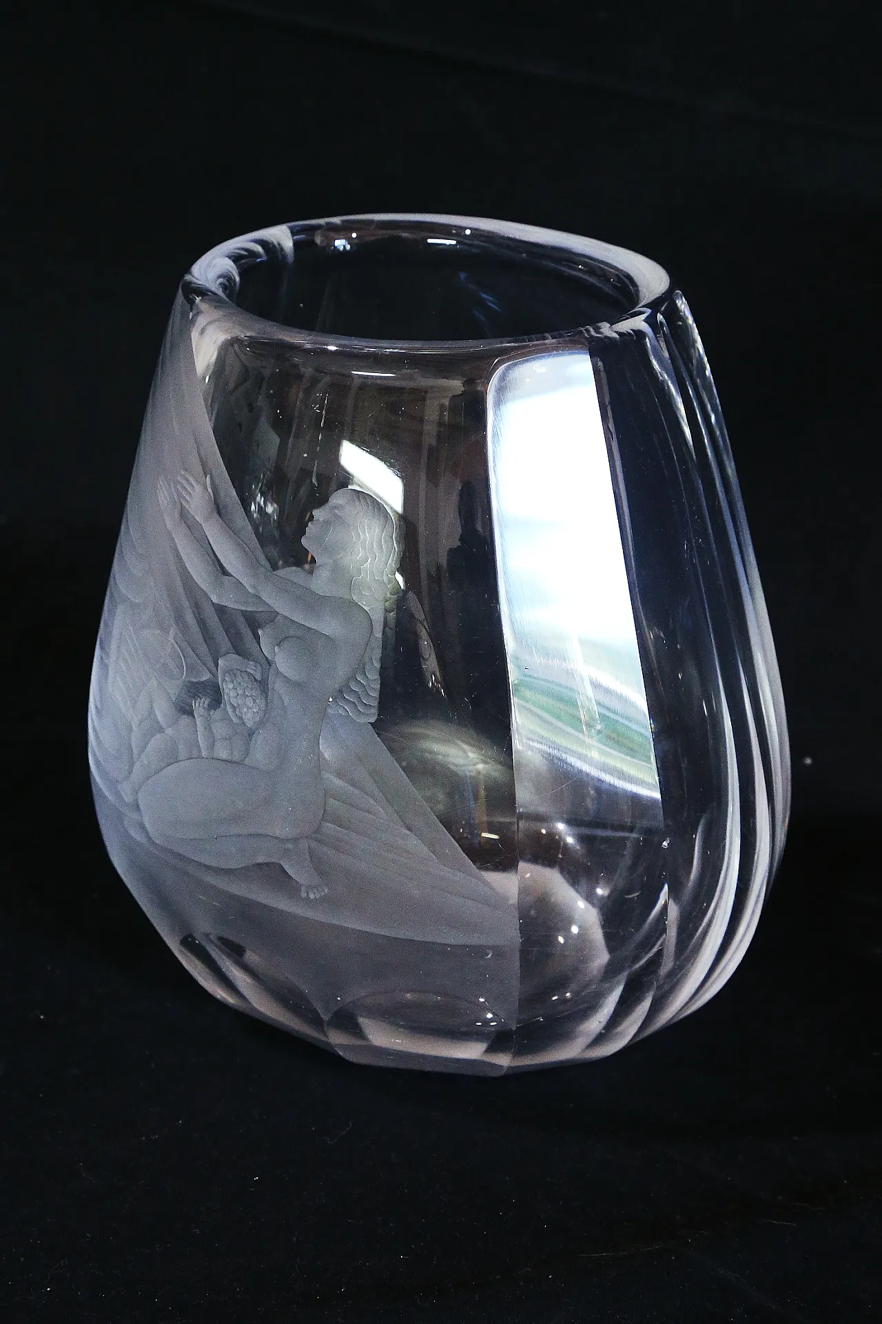 Orrefors glasbruk Simon Gate vaso cristallo inciso maternità nudo 5