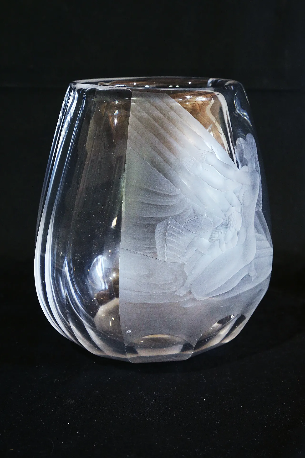 Orrefors glasbruk Simon Gate vaso cristallo inciso maternità nudo 8