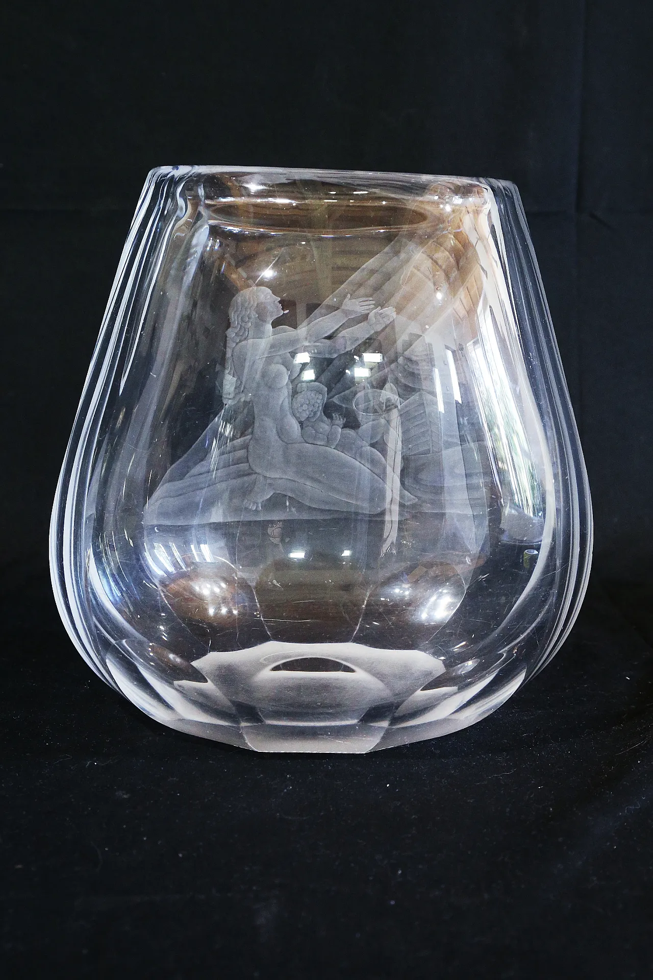 Orrefors glasbruk Simon Gate vaso cristallo inciso maternità nudo 11