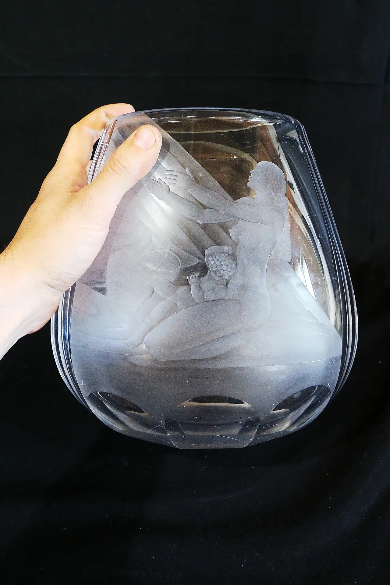 Orrefors glasbruk Simon Gate vaso cristallo inciso maternità nudo 14