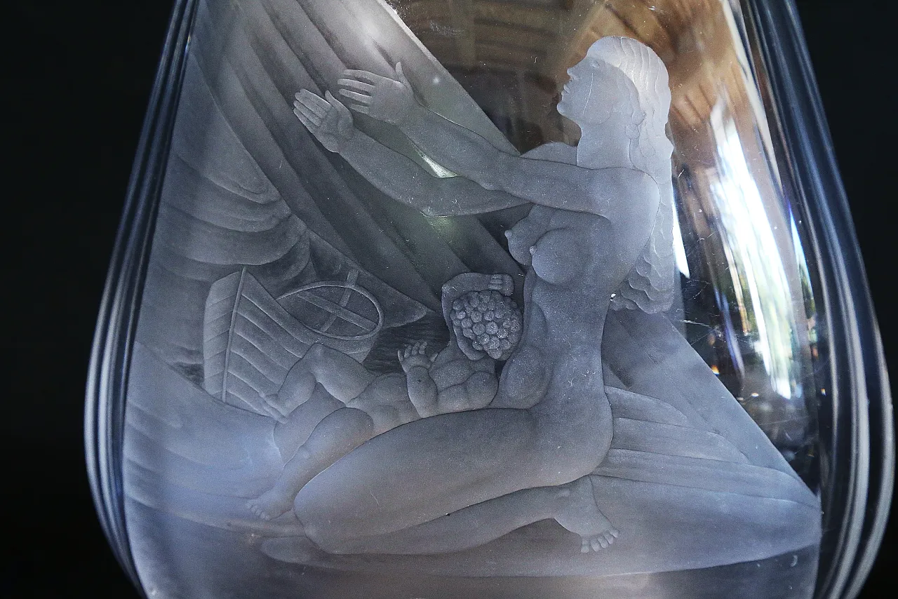 Orrefors glasbruk Simon Gate vaso cristallo inciso maternità nudo 19