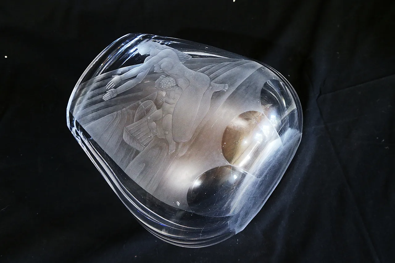 Orrefors glasbruk Simon Gate vaso cristallo inciso maternità nudo 24