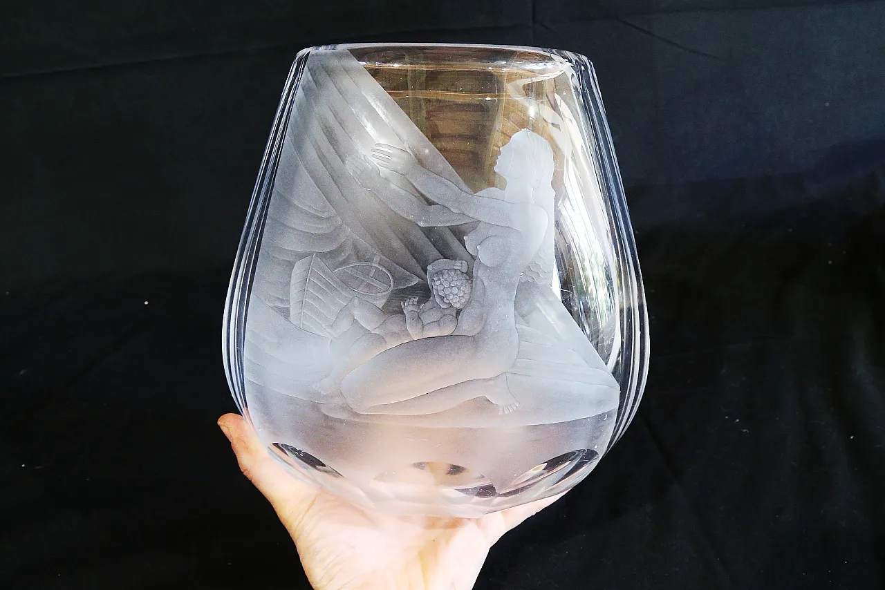 Orrefors glasbruk Simon Gate vaso cristallo inciso maternità nudo 25