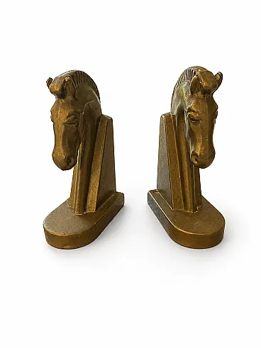 Pair of brutalist brass Horsebookends, 1990s