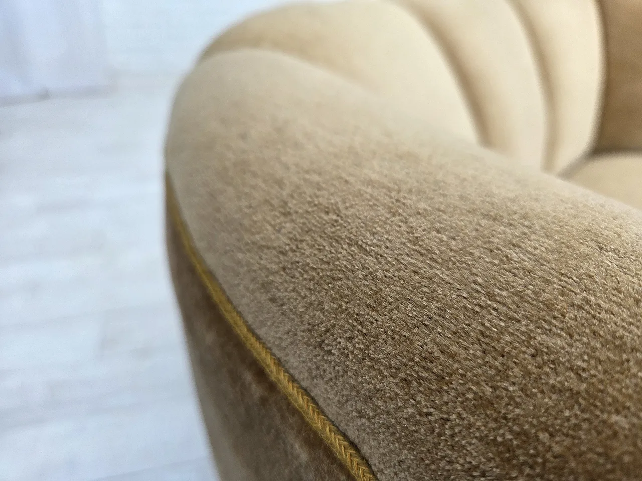 1960s, Danish "Banana" 2-seater sofa, furniture velour, oak wood. 5