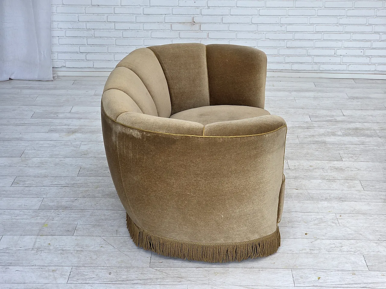 1960s, Danish "Banana" 2-seater sofa, furniture velour, oak wood. 6