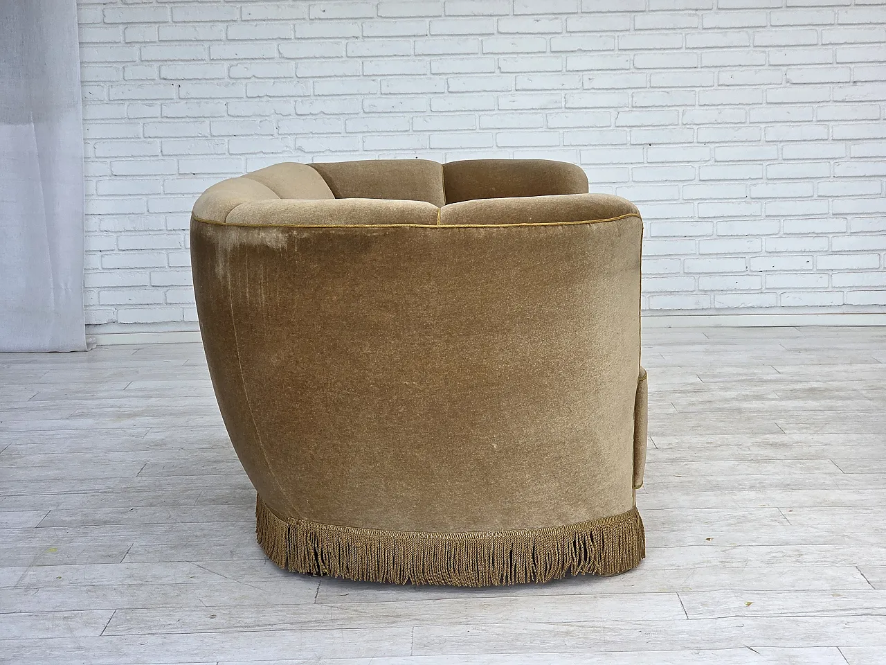 1960s, Danish "Banana" 2-seater sofa, furniture velour, oak wood. 7