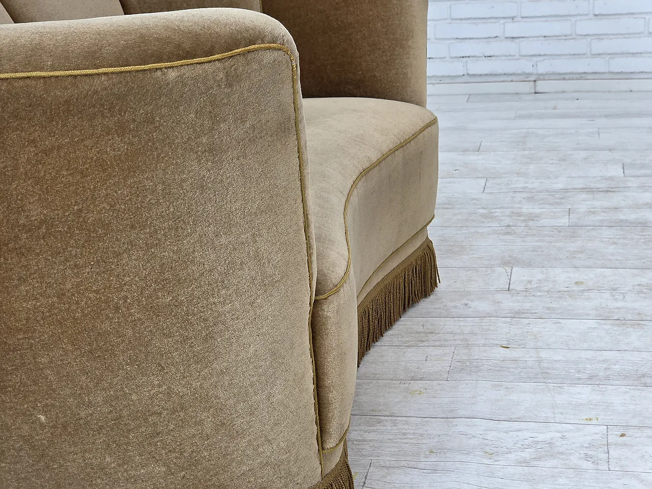 1960s, Danish "Banana" 2-seater sofa, furniture velour, oak wood. 8