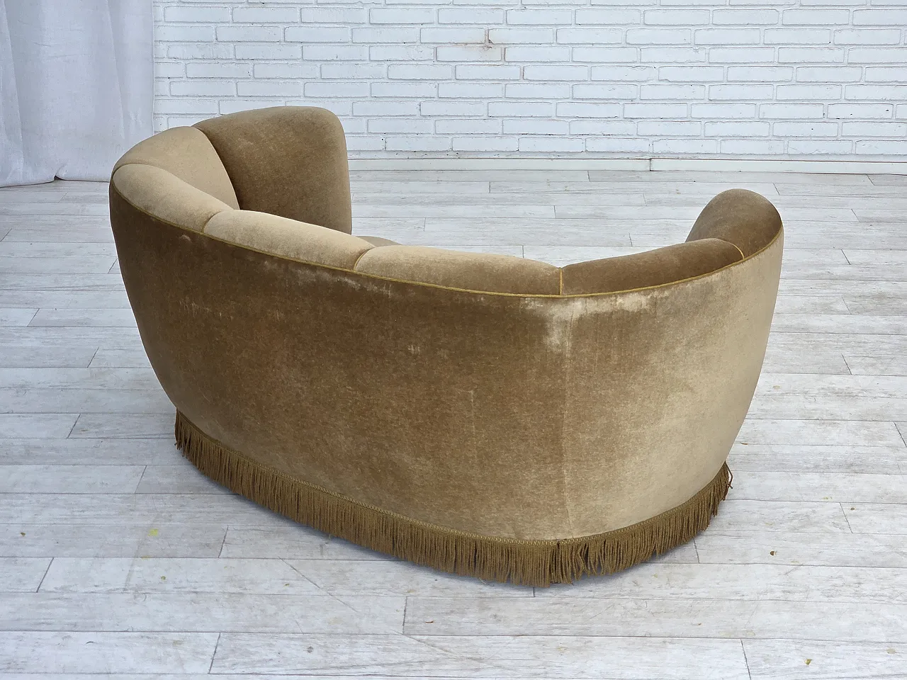 1960s, Danish "Banana" 2-seater sofa, furniture velour, oak wood. 9