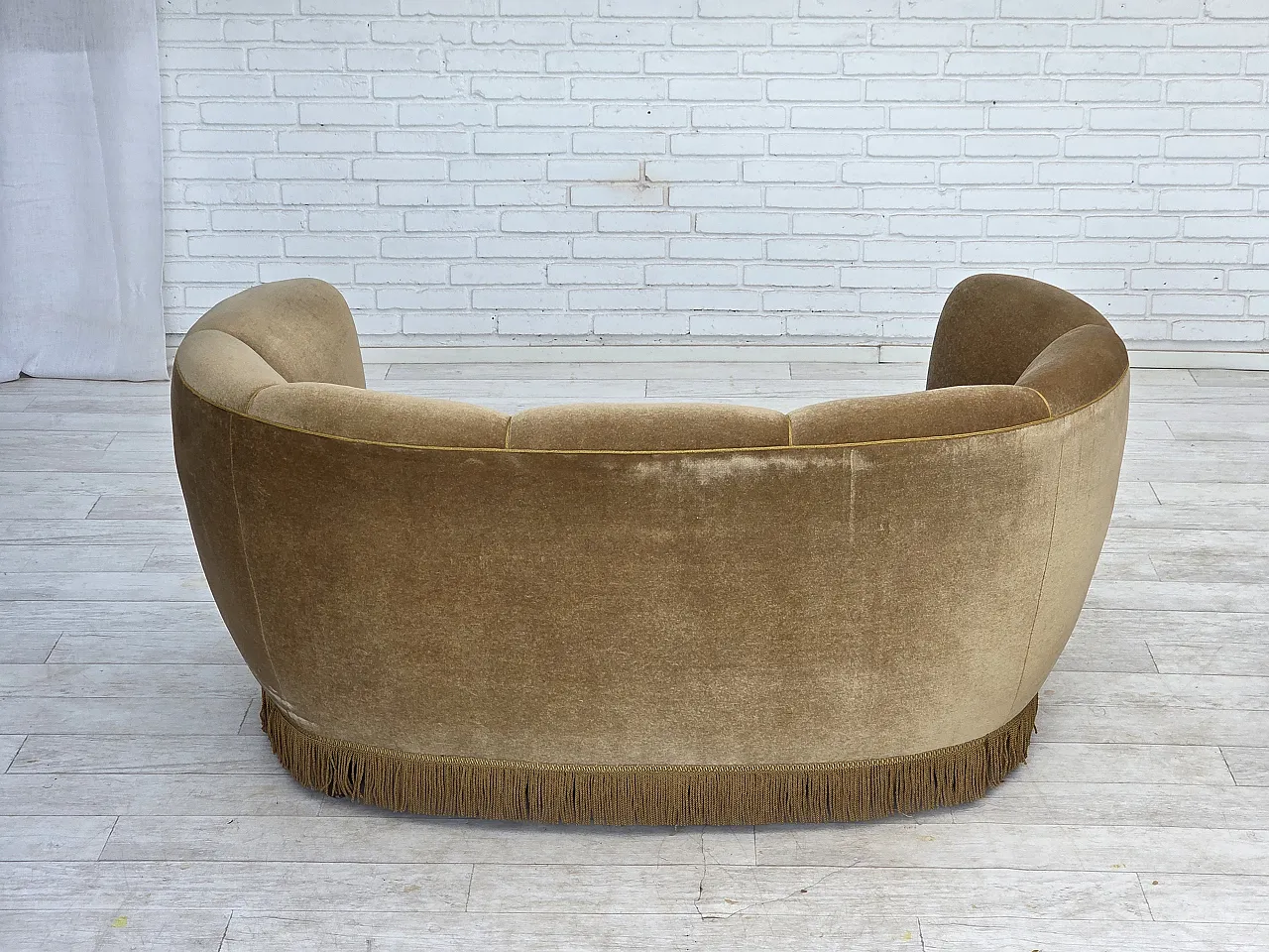 1960s, Danish "Banana" 2-seater sofa, furniture velour, oak wood. 11
