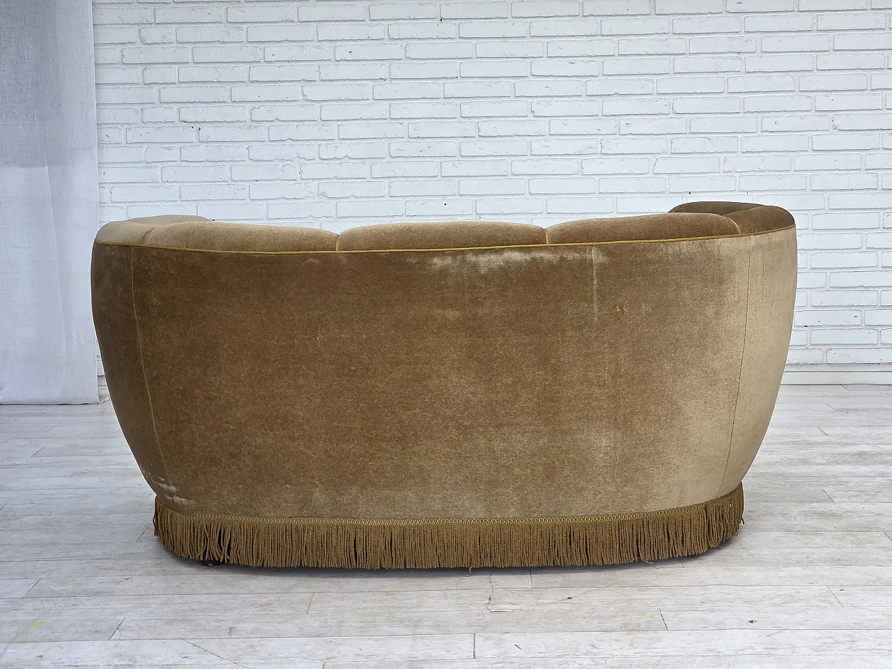 1960s, Danish "Banana" 2-seater sofa, furniture velour, oak wood. 12