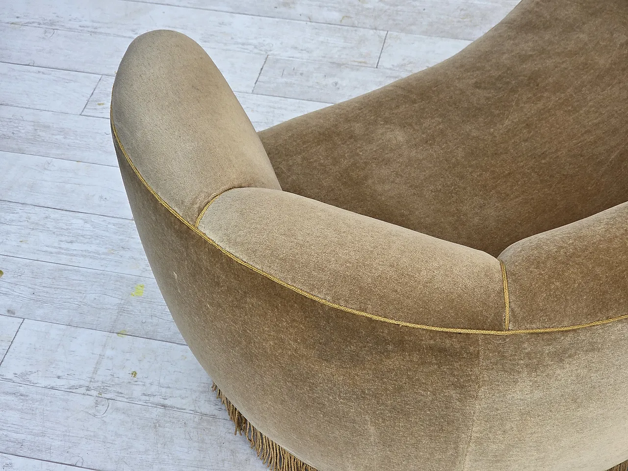 1960s, Danish "Banana" 2-seater sofa, furniture velour, oak wood. 14