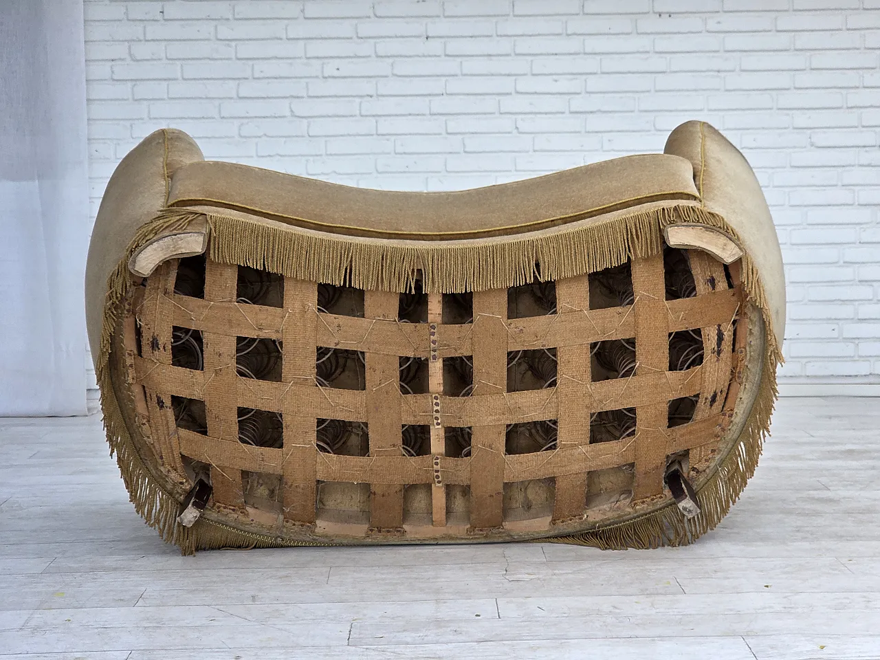 1960s, Danish "Banana" 2-seater sofa, furniture velour, oak wood. 16