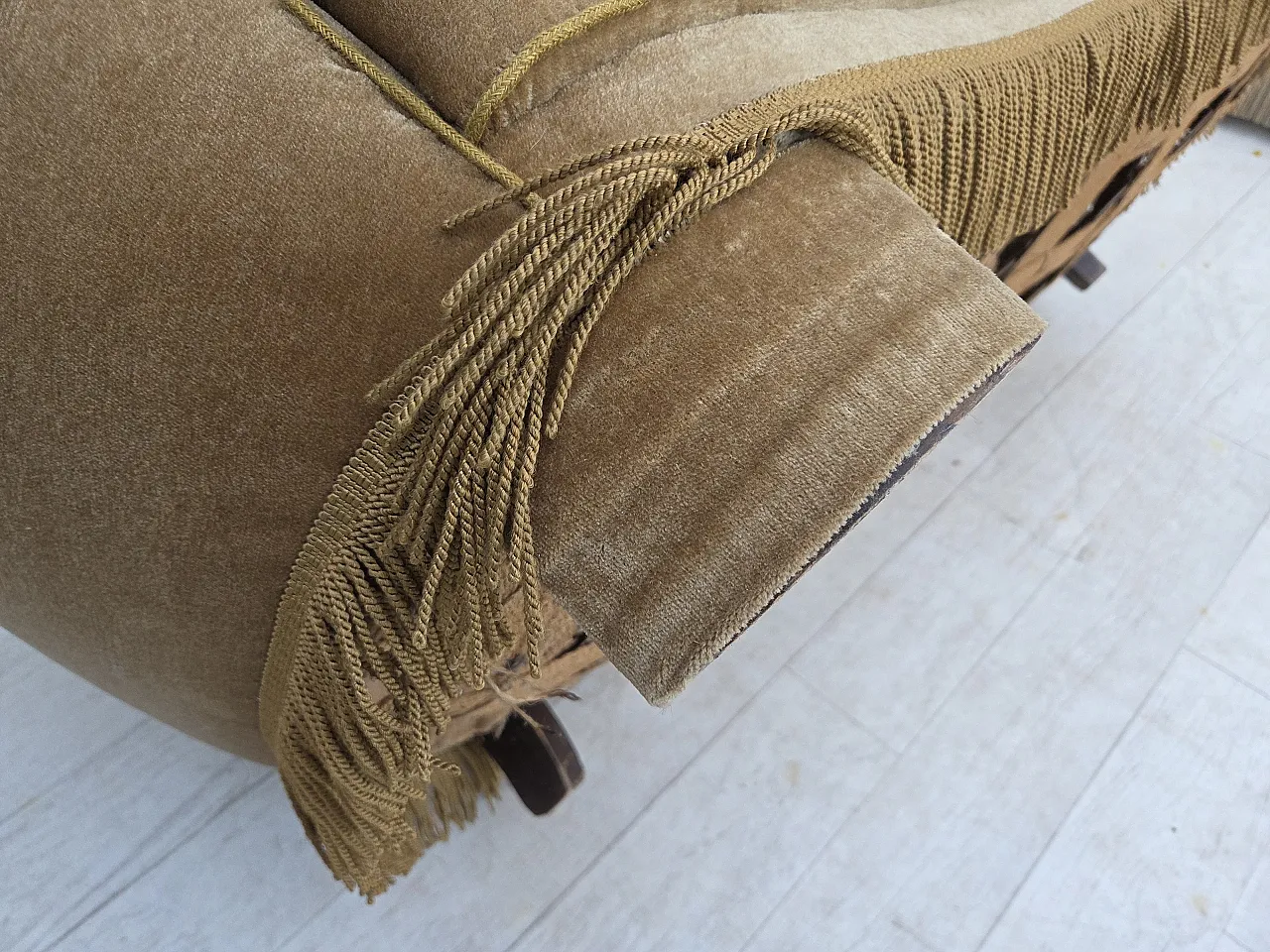1960s, Danish "Banana" 2-seater sofa, furniture velour, oak wood. 17