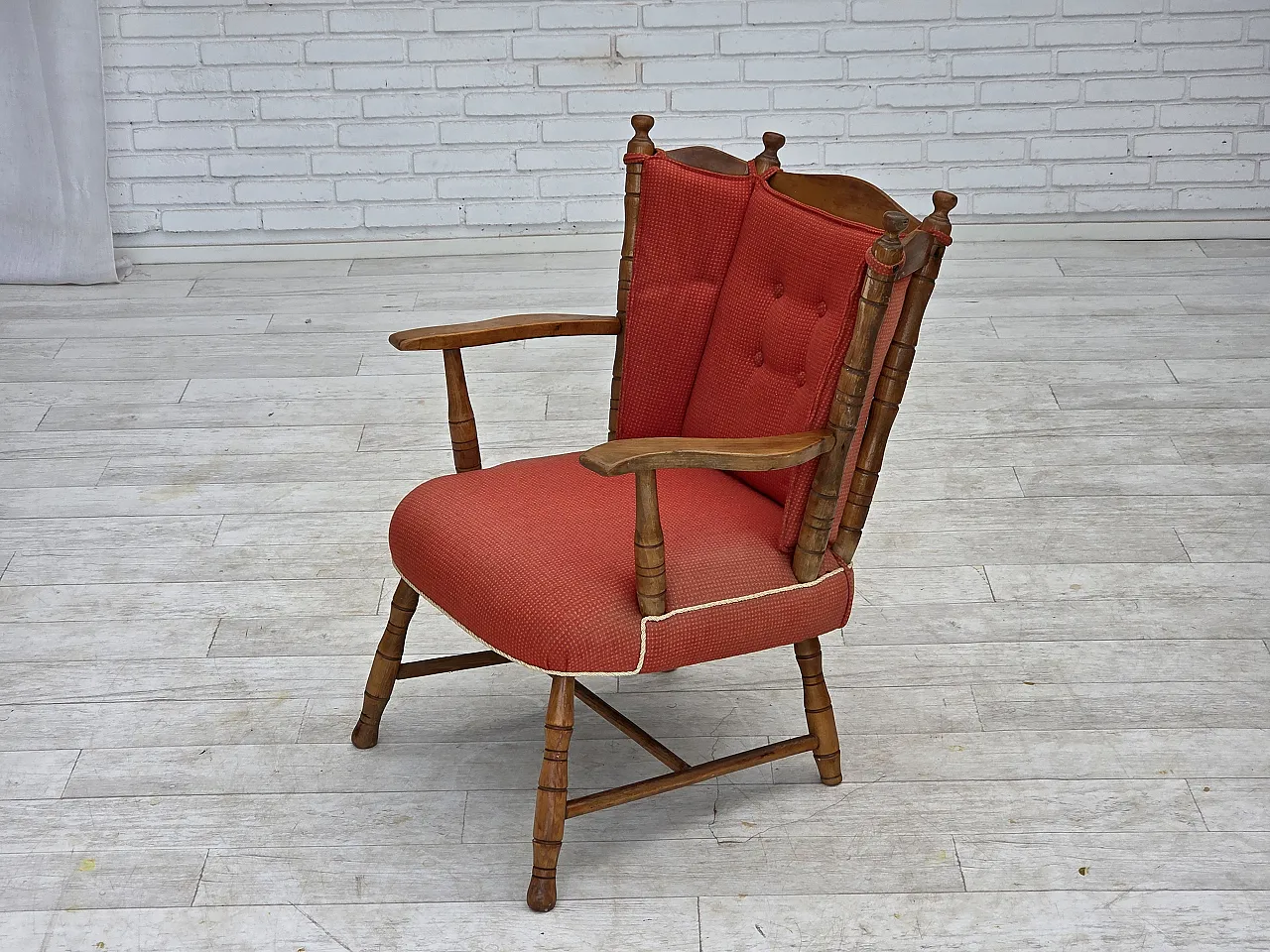 Anni '60, poltrona scandinava, mobili in lana rossa, legno di faggio. 2