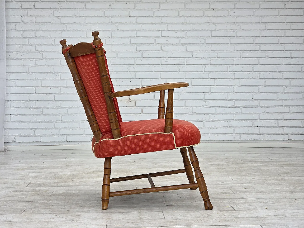 Anni '60, poltrona scandinava, mobili in lana rossa, legno di faggio. 7