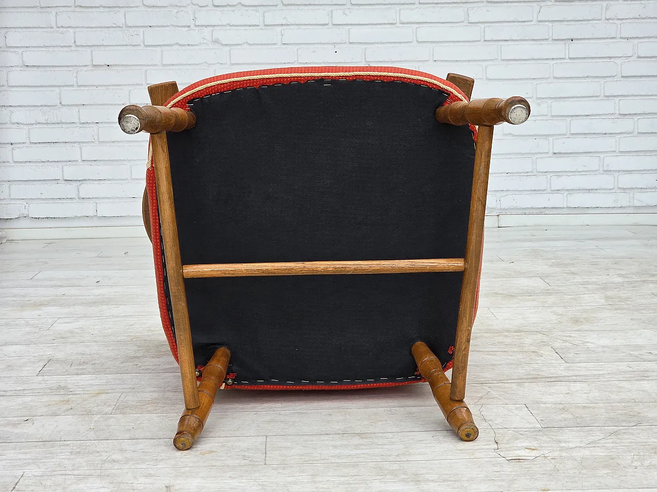 Anni '60, poltrona scandinava, mobili in lana rossa, legno di faggio. 10
