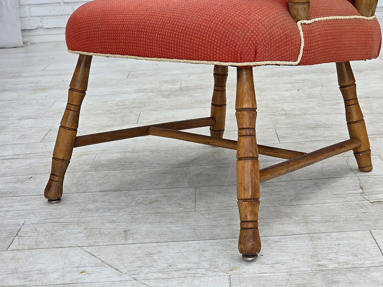 Anni '60, poltrona scandinava, mobili in lana rossa, legno di faggio. 11