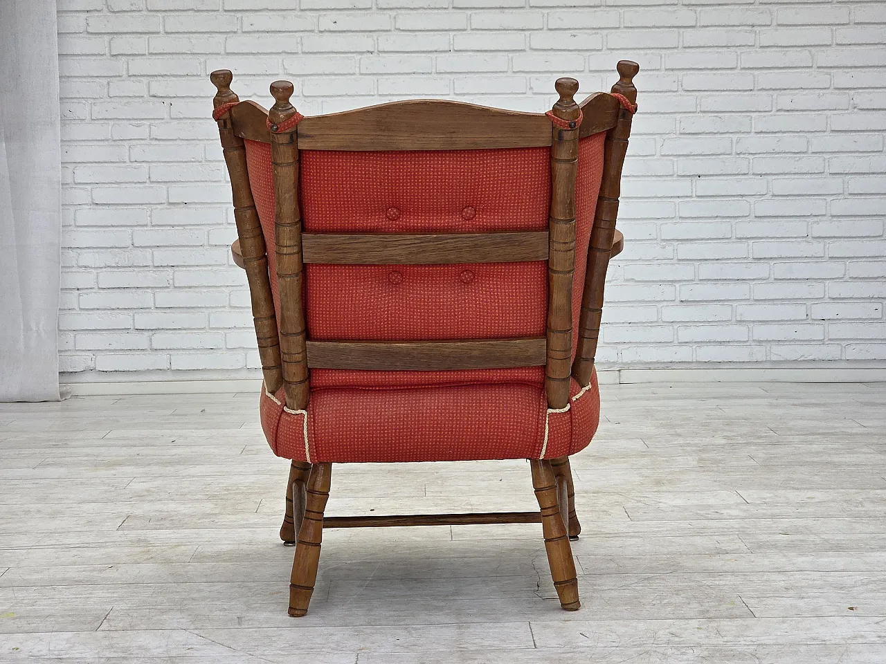 Anni '60, poltrona scandinava, mobili in lana rossa, legno di faggio. 16