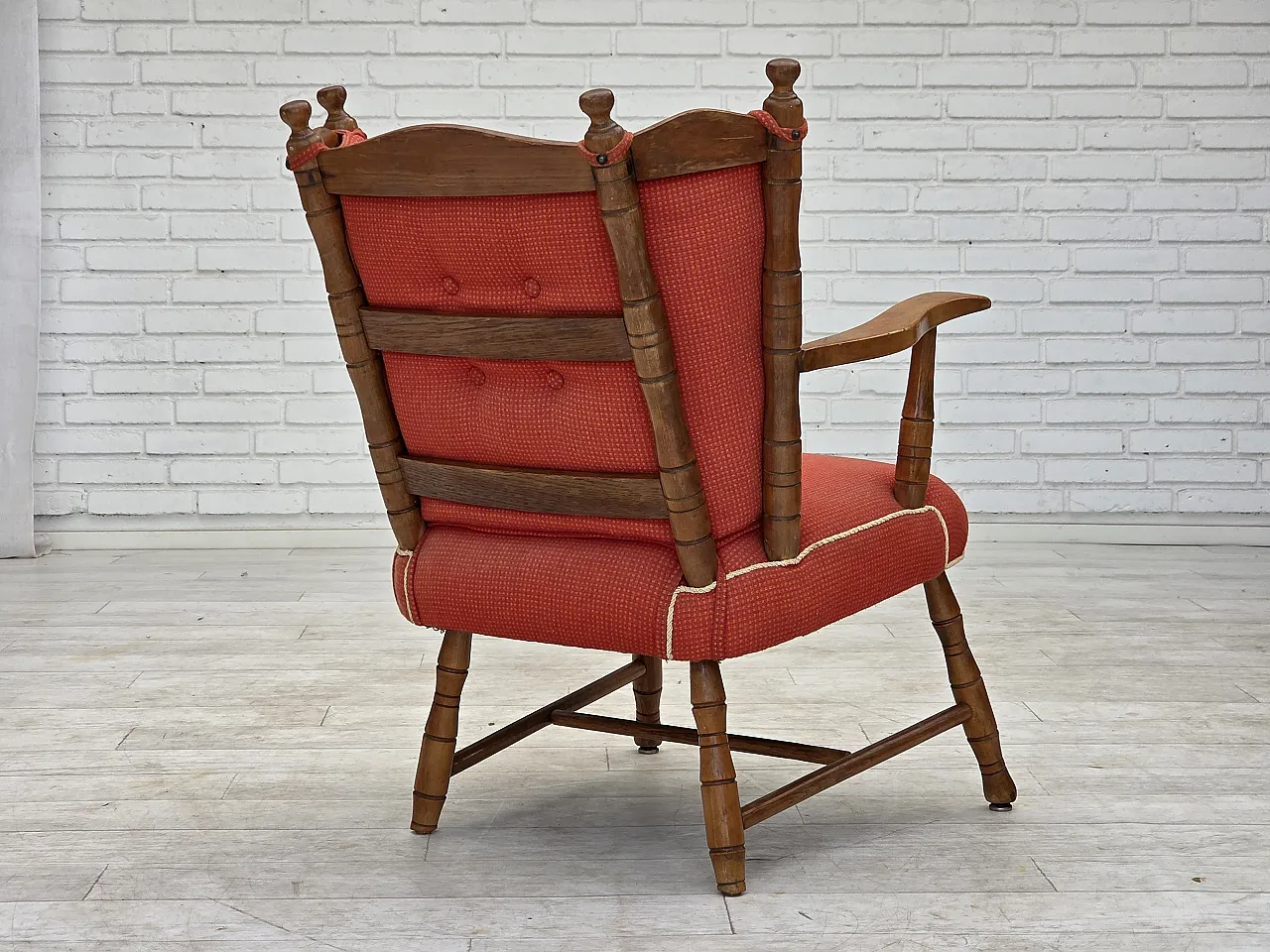 Anni '60, poltrona scandinava, mobili in lana rossa, legno di faggio. 17