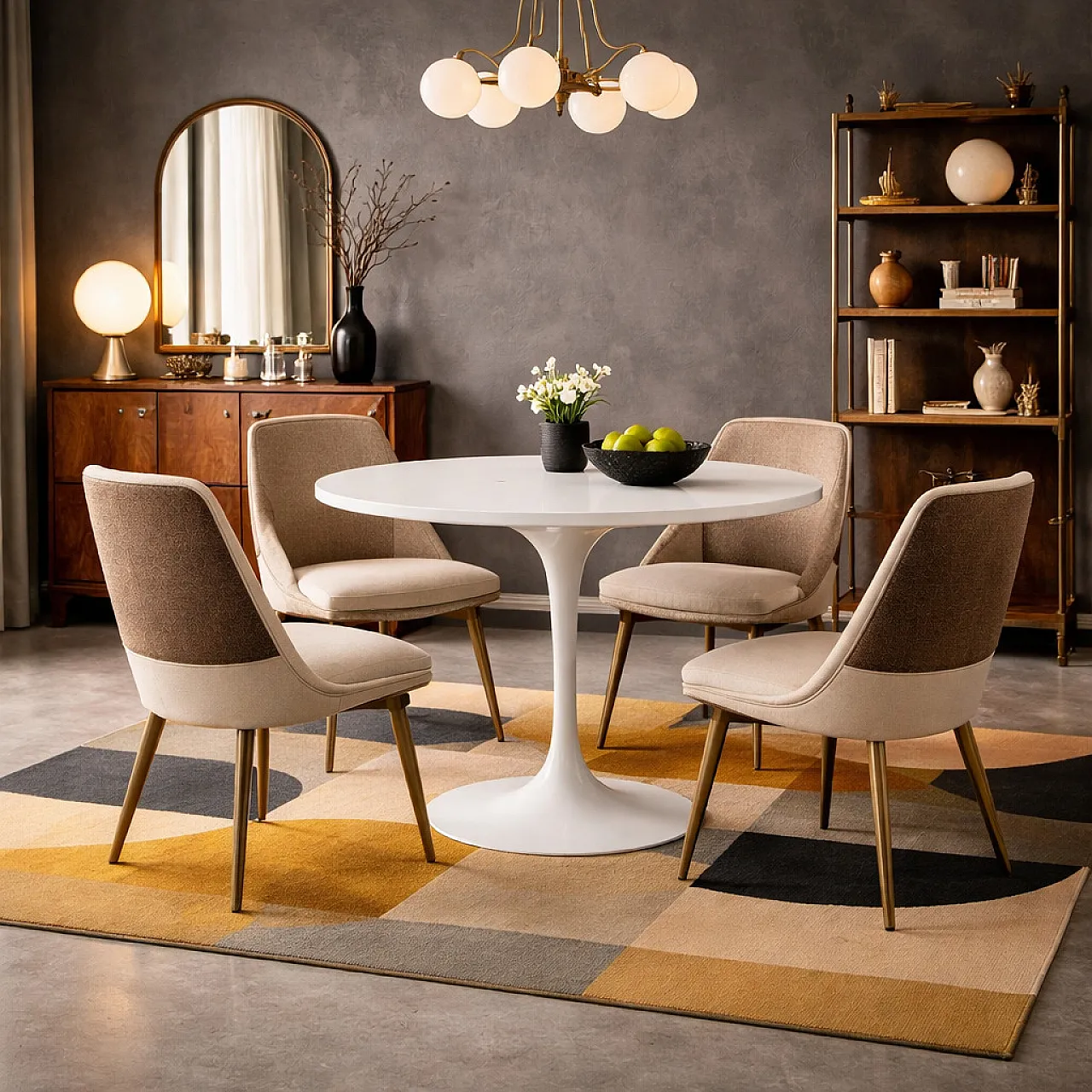 Tavolo Tulip con piano in laminato e base in alluminio, '900 2