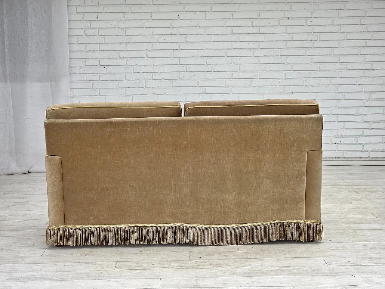 1970s, Danish 2-seater sofa, honey yellow furniture velour. 10