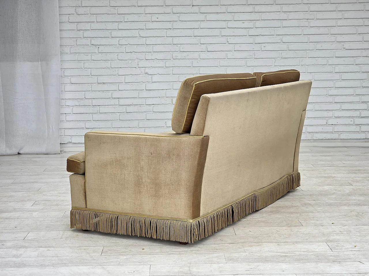 1970s, Danish 2-seater sofa, honey yellow furniture velour. 11