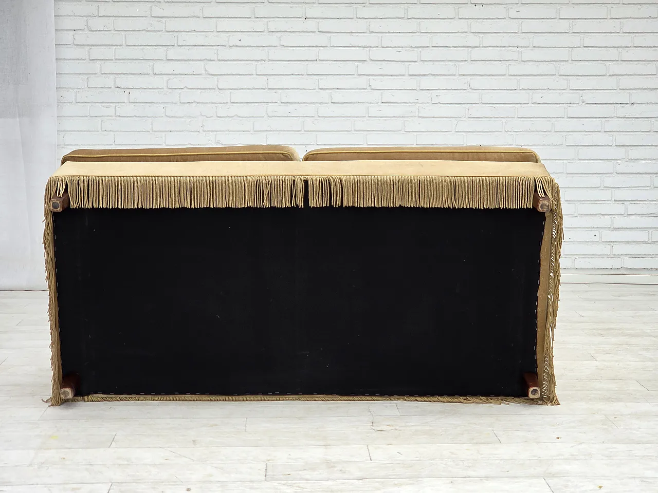 1970s, Danish 2-seater sofa, honey yellow furniture velour. 14