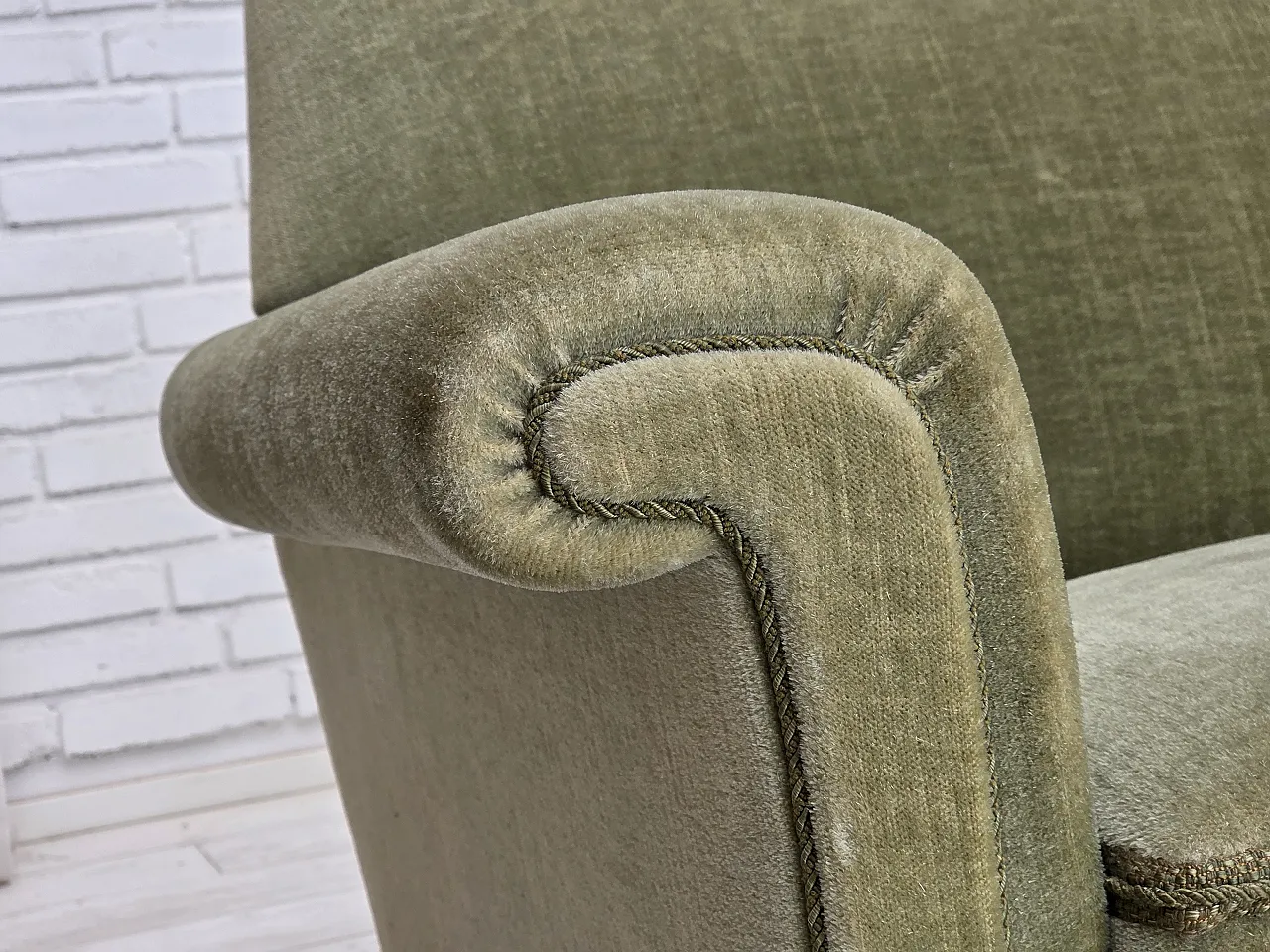 1970s, Danish 3-seater sofa, green furniture velour, beech wood. 3