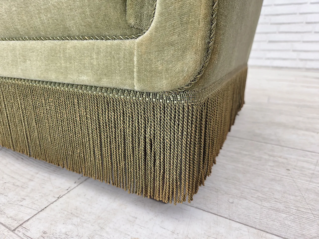 1970s, Danish 3-seater sofa, green furniture velour, beech wood. 4