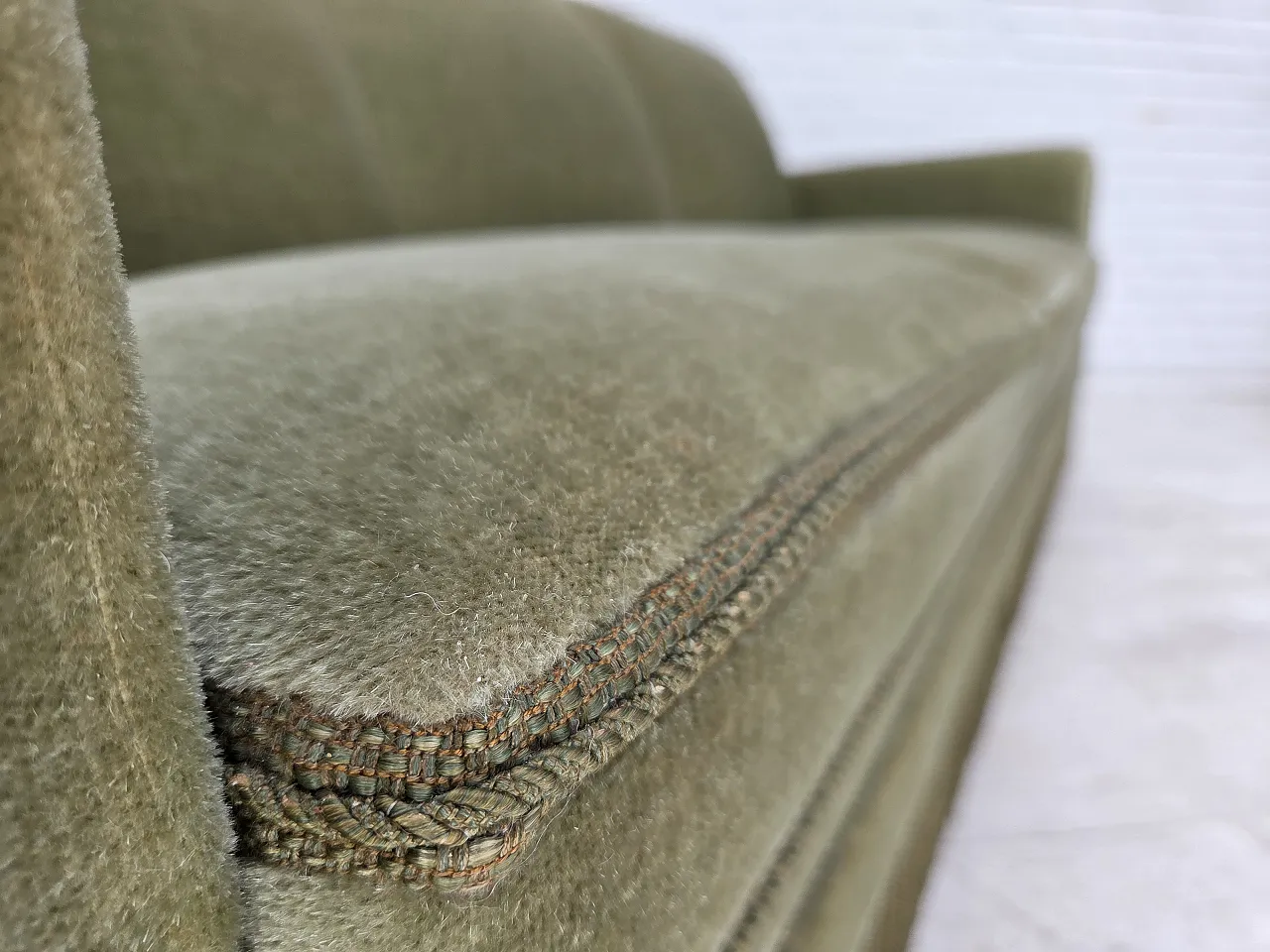 1970s, Danish 3-seater sofa, green furniture velour, beech wood. 6