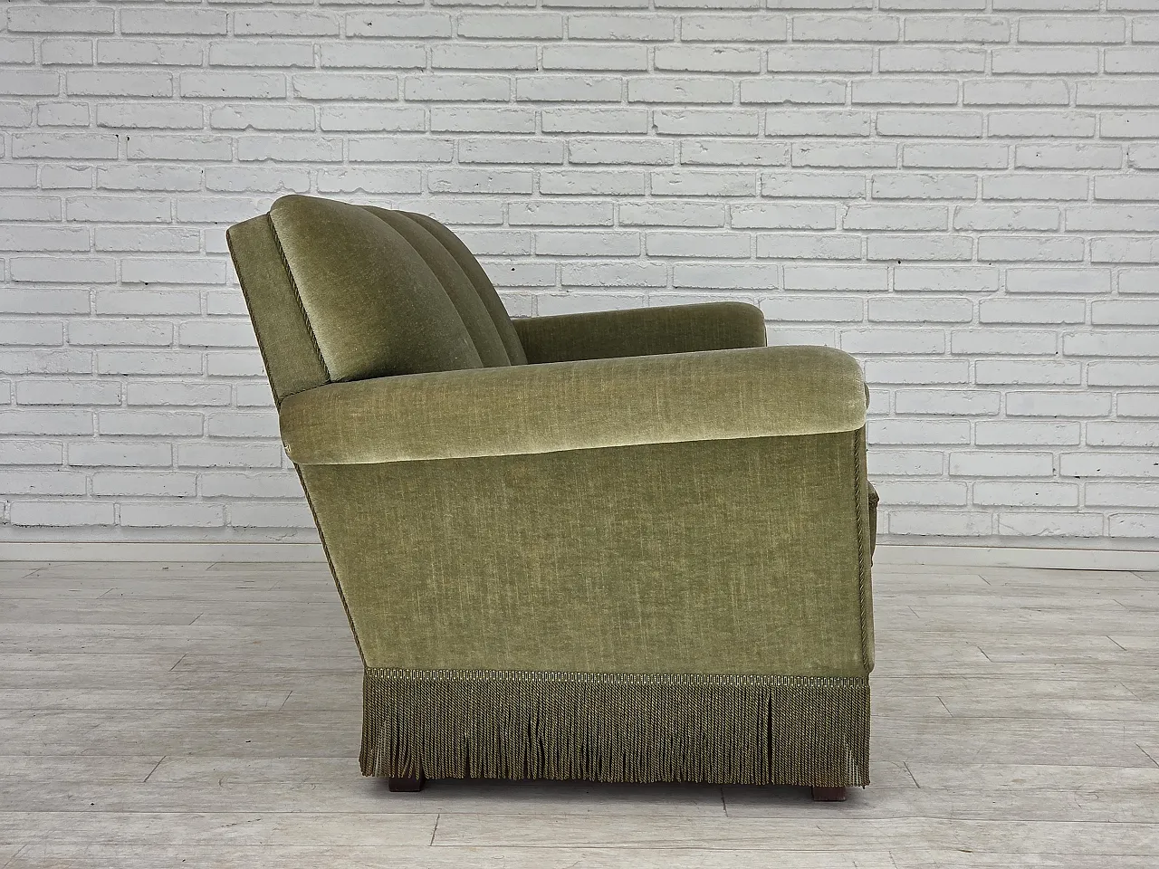 1970s, Danish 3-seater sofa, green furniture velour, beech wood. 7