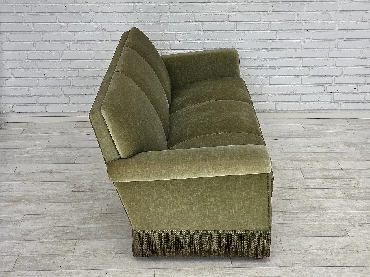 1970s, Danish 3-seater sofa, green furniture velour, beech wood. 8