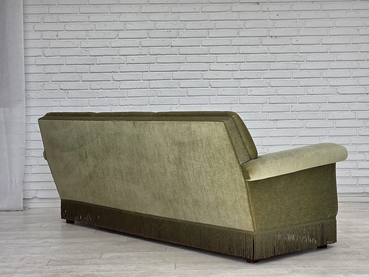 1970s, Danish 3-seater sofa, green furniture velour, beech wood. 9
