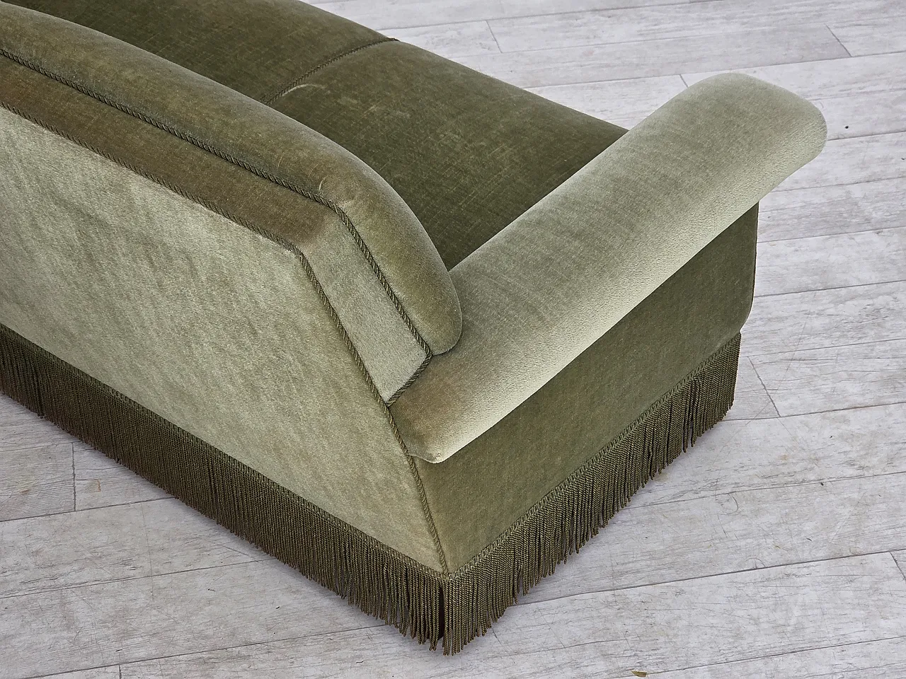 1970s, Danish 3-seater sofa, green furniture velour, beech wood. 10