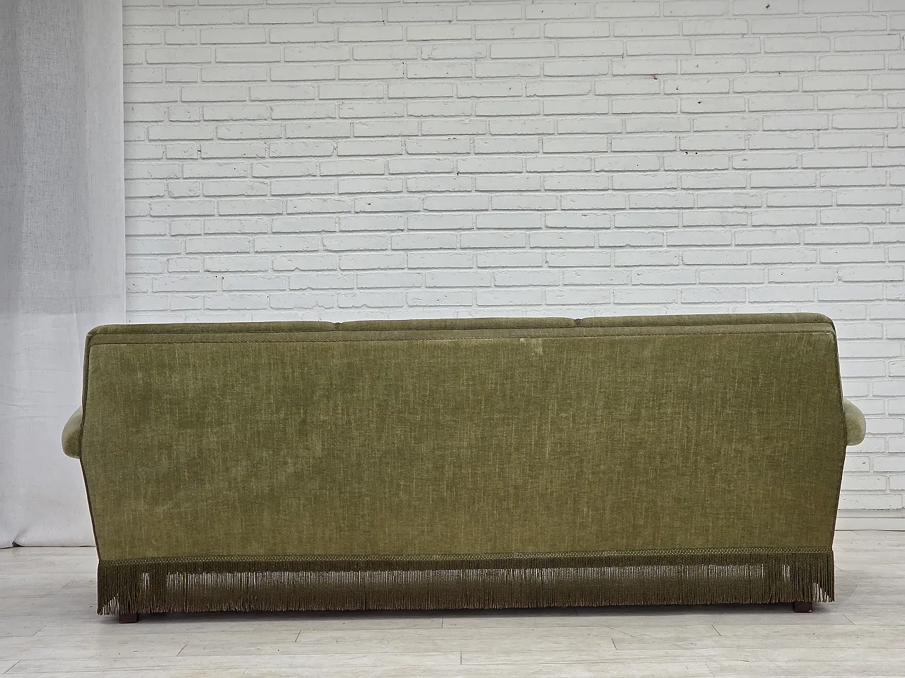 1970s, Danish 3-seater sofa, green furniture velour, beech wood. 11