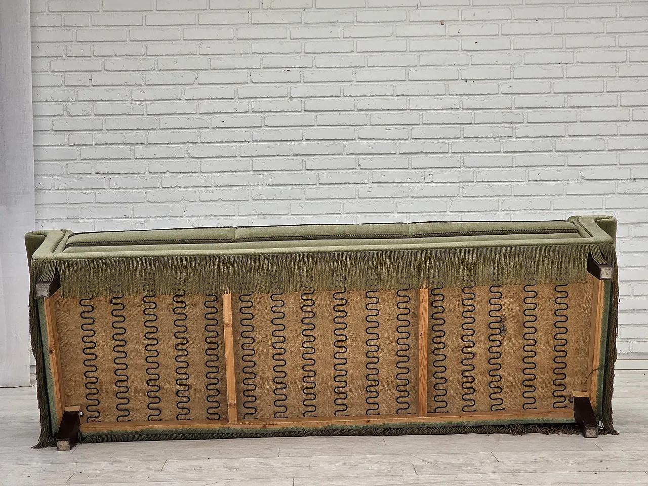 1970s, Danish 3-seater sofa, green furniture velour, beech wood. 16