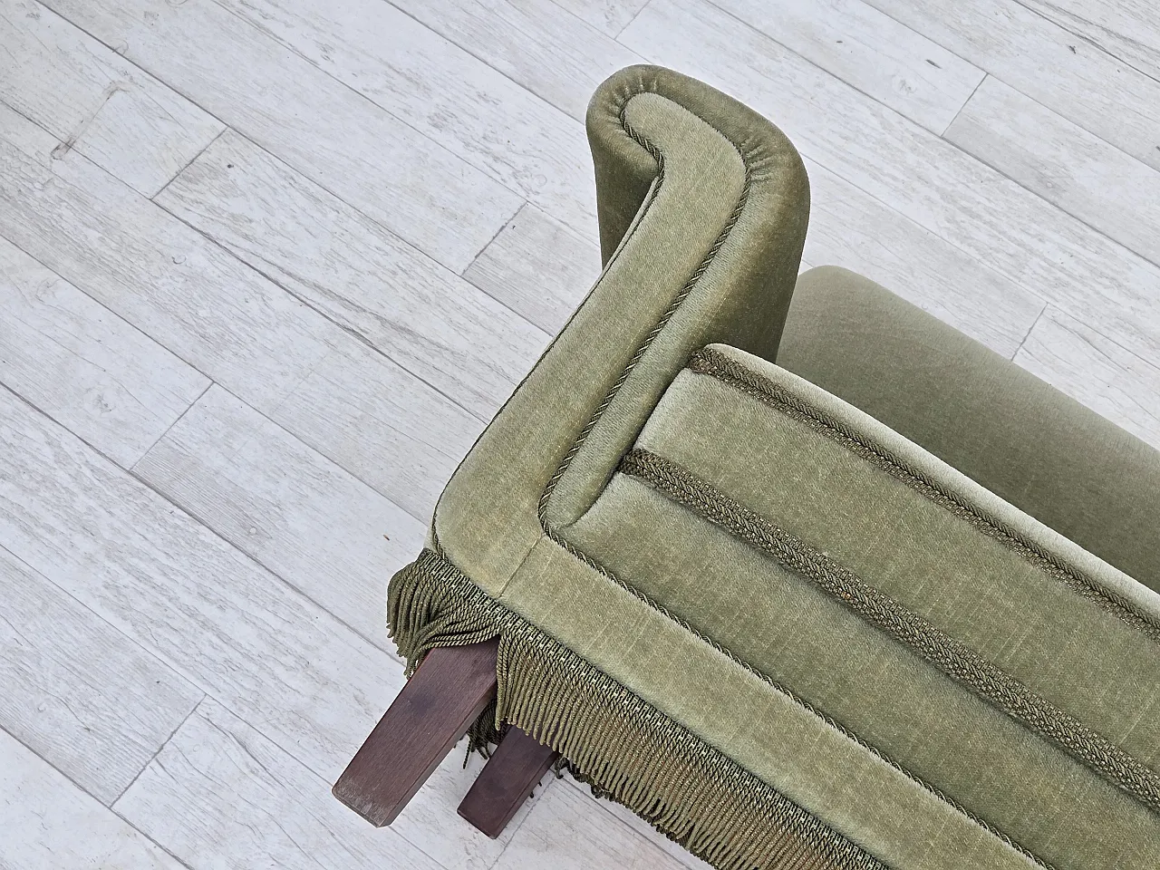 1970s, Danish 3-seater sofa, green furniture velour, beech wood. 18