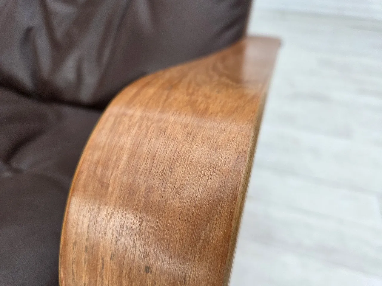 Anni '70, poltrona danese Komfort, pelle d'arredo, legno curvato. 10