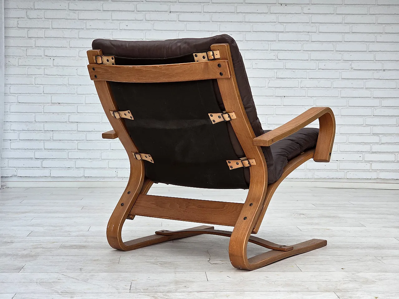 Anni '70, poltrona danese Komfort, pelle d'arredo, legno curvato. 12