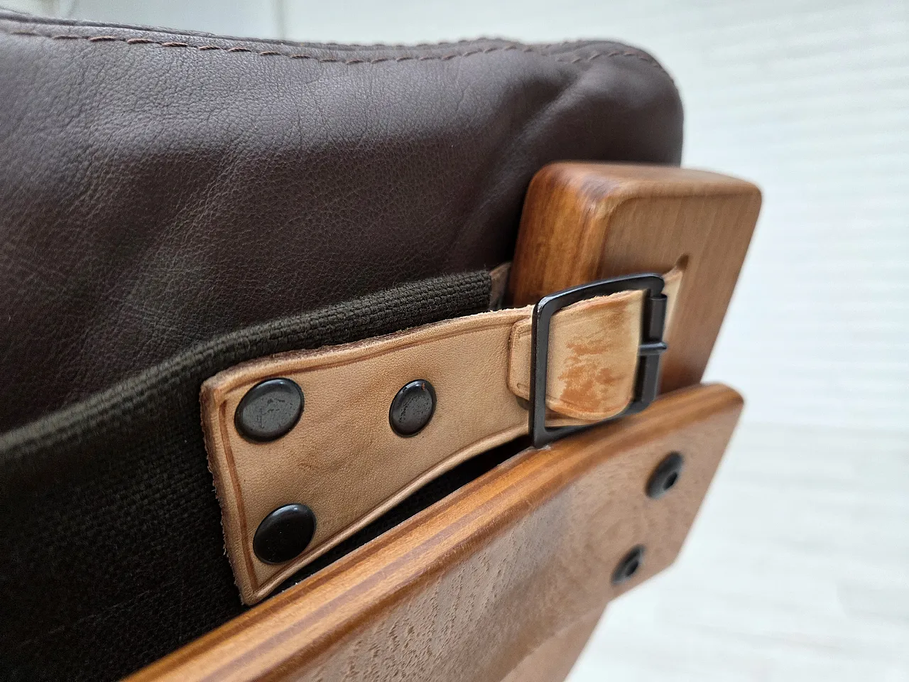 Anni '70, poltrona danese Komfort, pelle d'arredo, legno curvato. 15