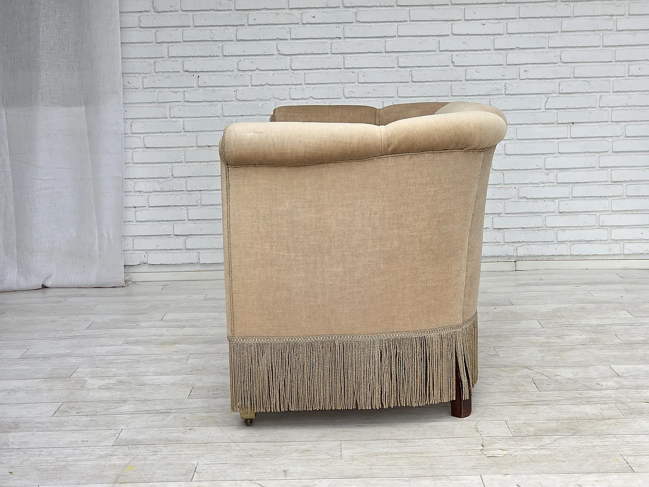 Anni '50, divano danese a 2 posti, mobili in velluto, gambe in legno di teak. 15
