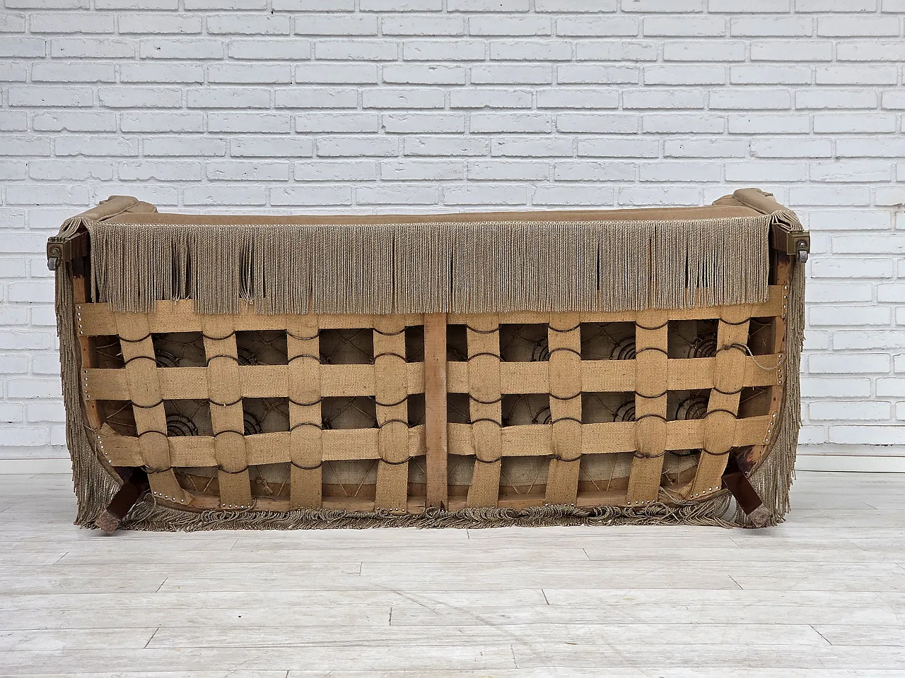 Anni '50, divano danese a 2 posti, mobili in velluto, gambe in legno di teak. 17