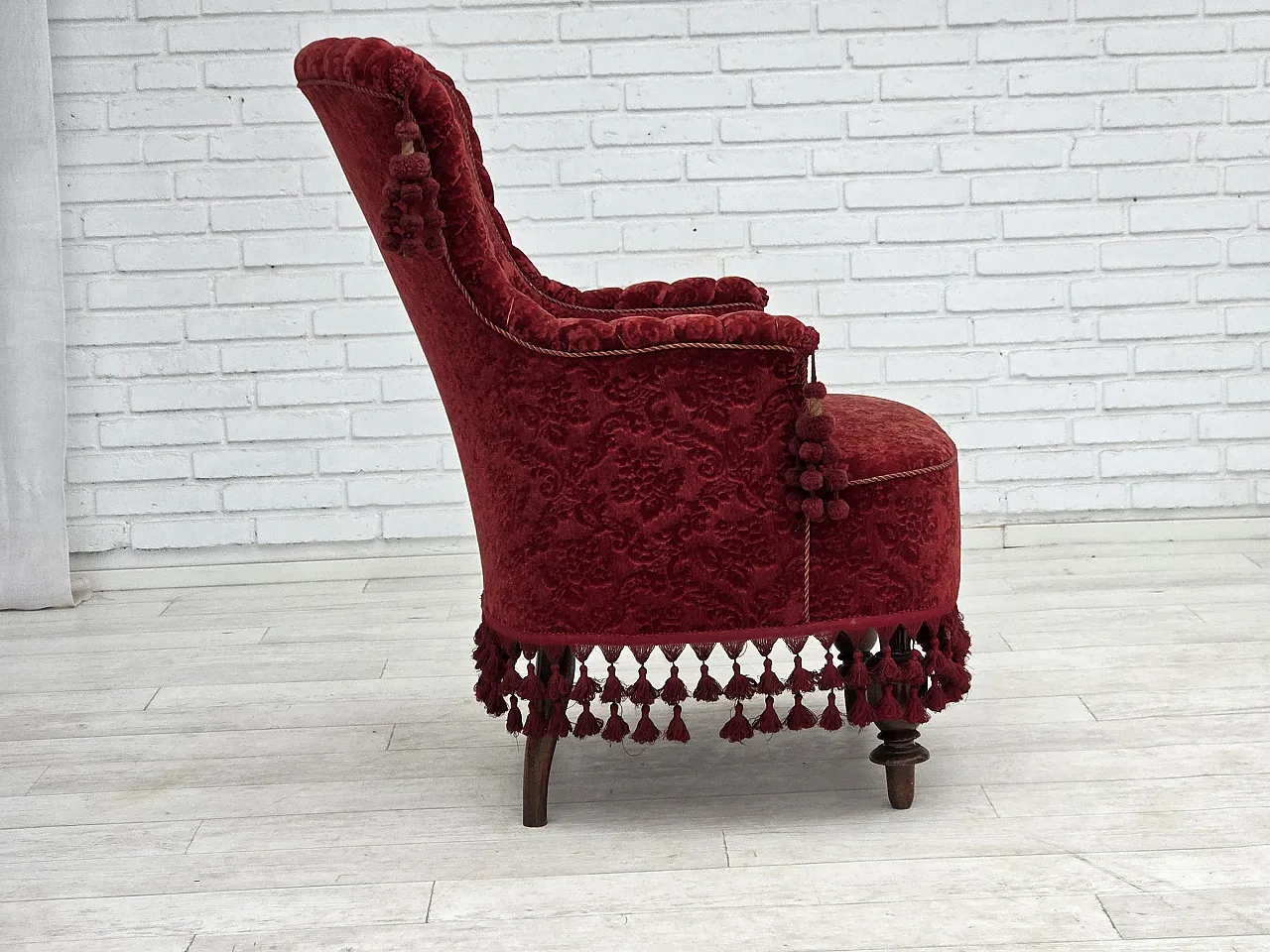 Anni '50, poltrona danese, velluto da arredamento, gambe in legno di faggio. 10