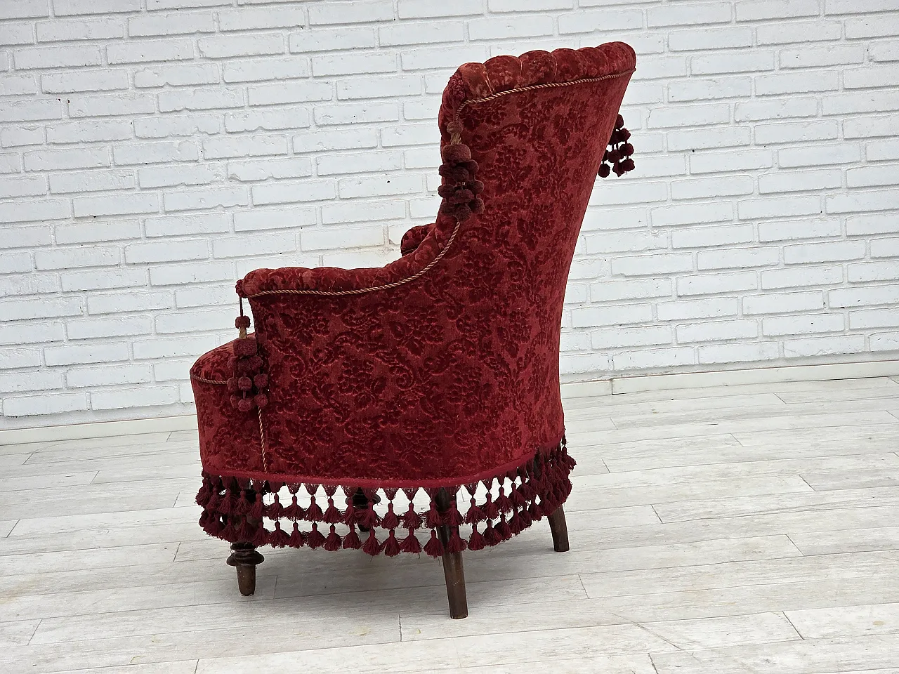 Anni '50, poltrona danese, velluto da arredamento, gambe in legno di faggio. 14