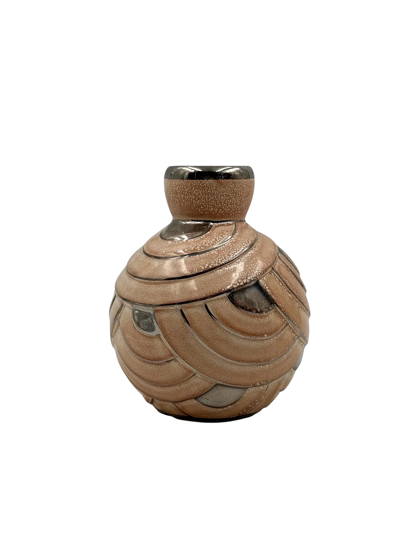 Art Deco style pink and silver ceramic vase, Italy, 1930s 7