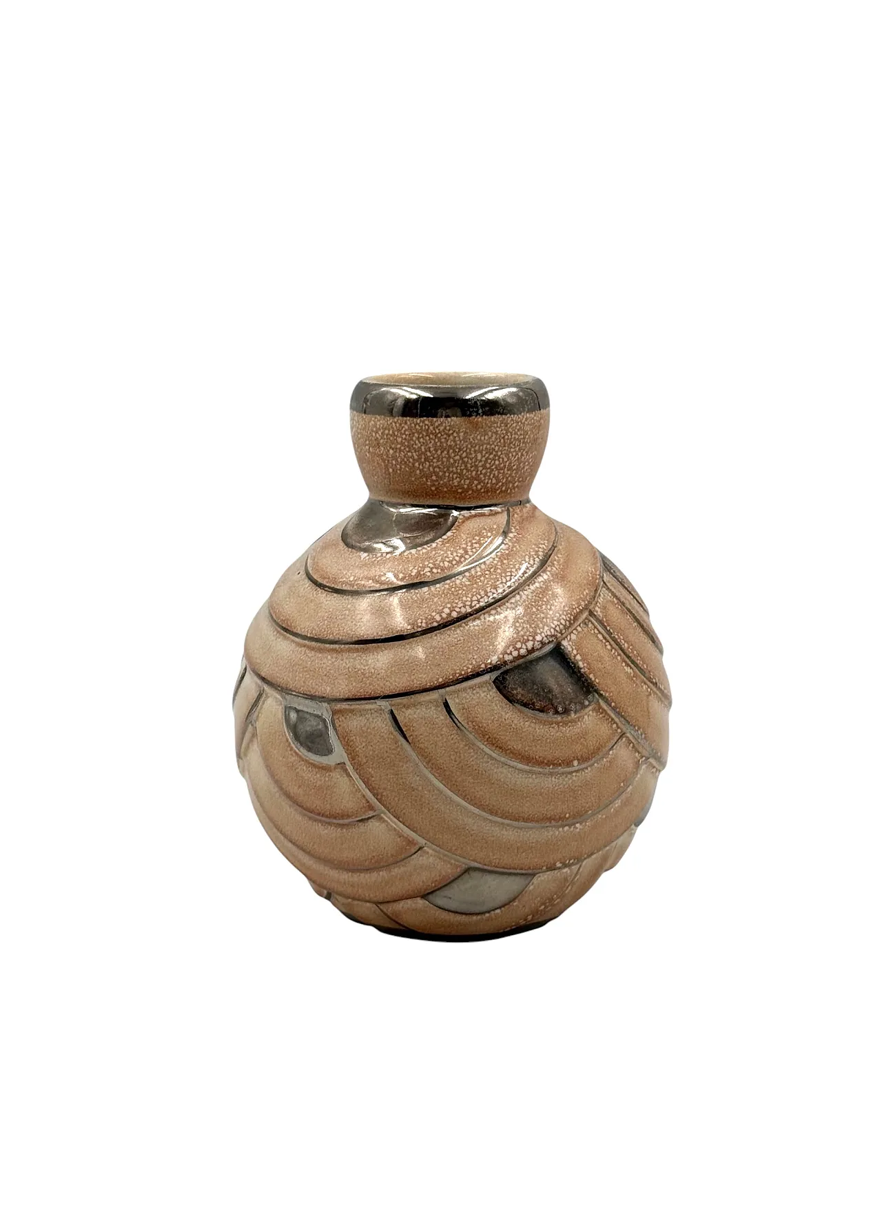 Art Deco style pink and silver ceramic vase, Italy, 1930s 8