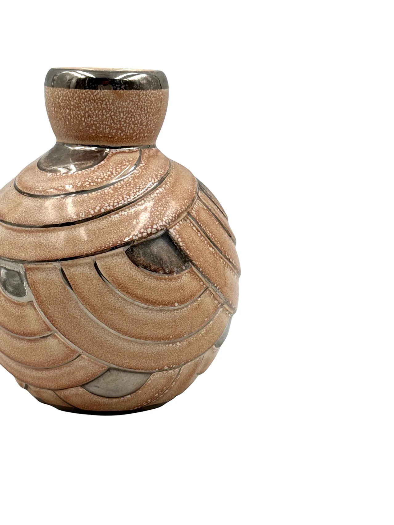 Art Deco style pink and silver ceramic vase, Italy, 1930s 10