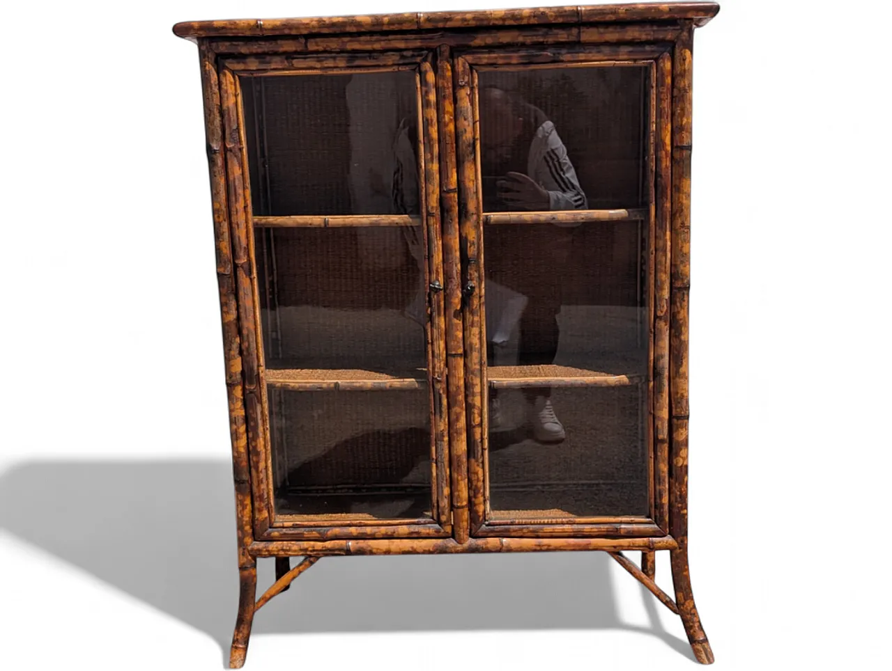 Antiqued painted bamboo wood display case, 1880 10