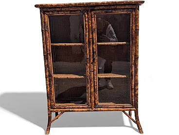 Antiqued painted bamboo wood display case, 1880